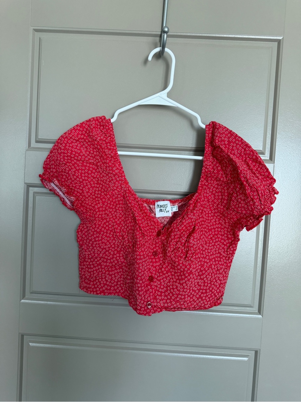 Princess Polly Red Floral Puff Sleeve Crop Top